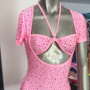 Banjul Pink Rhinestone Mini Dress
